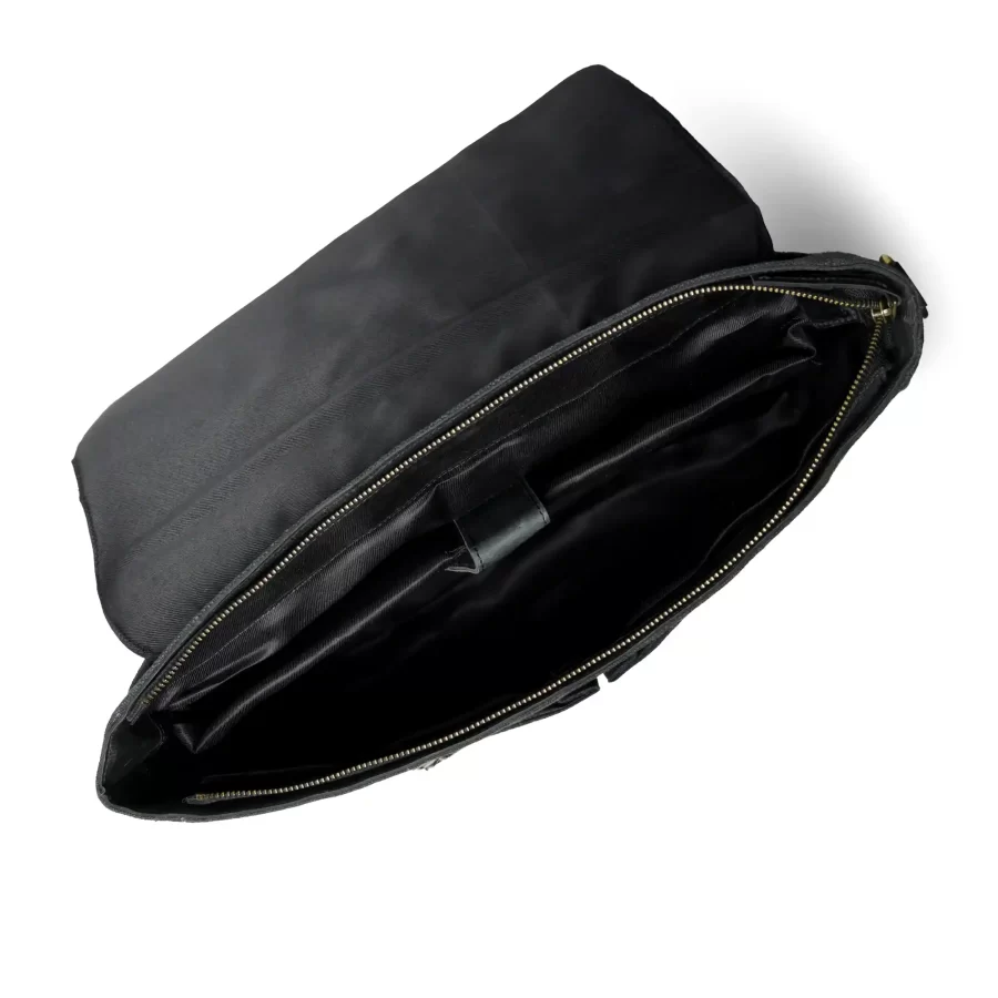 Inside view of a black canvas bag with black finish