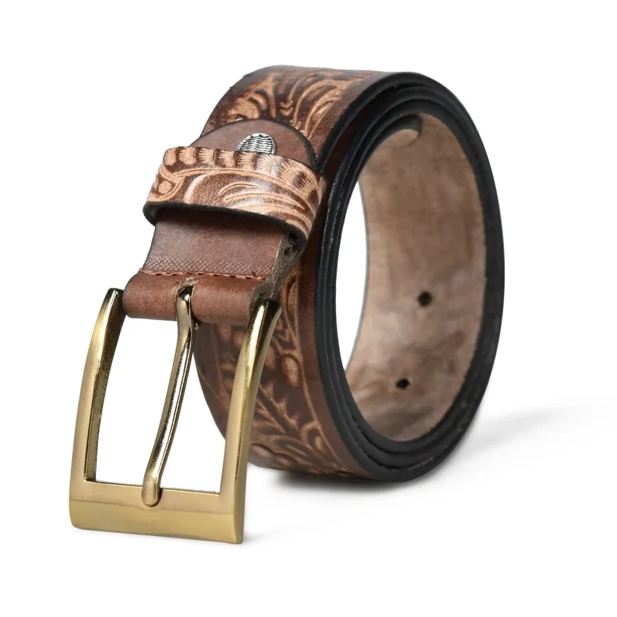 Brown leather belt rolled up with buckle