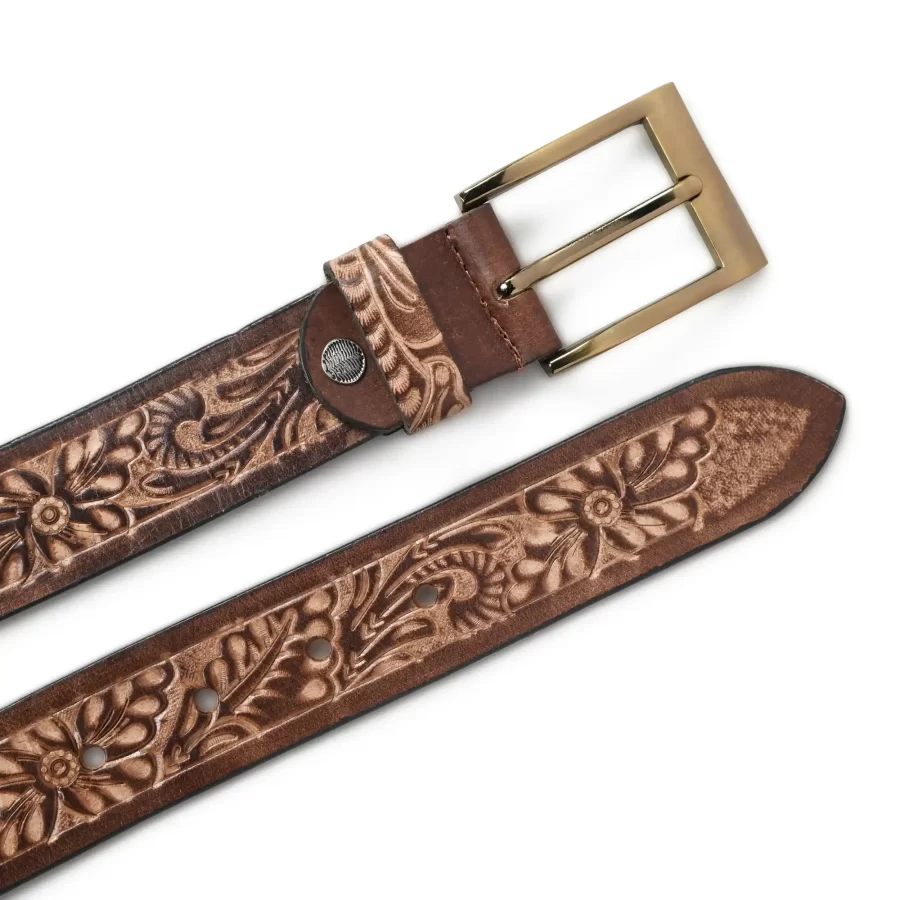 Front and backside of brown leather belt