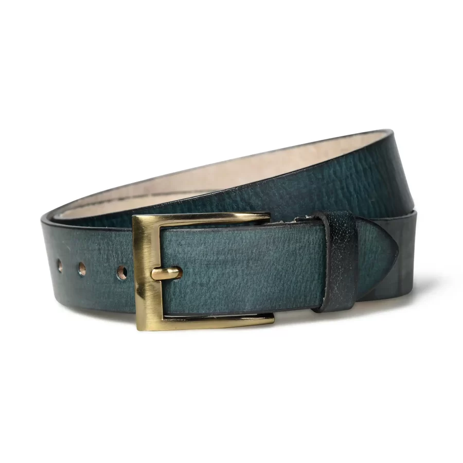 Close-up of green leather belt for men.