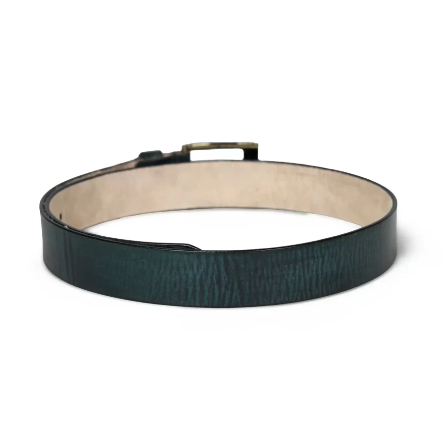 Backside of green leather belt for men.