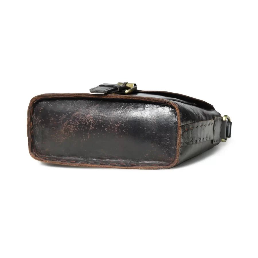 Bottom view of Leather Sling Bag With Buckle - Dark Brown.