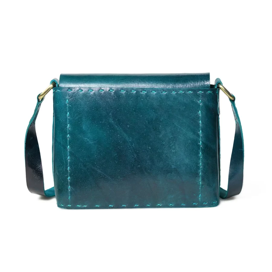 Back view of Leather Sling Bag With Buckle - Sea Green