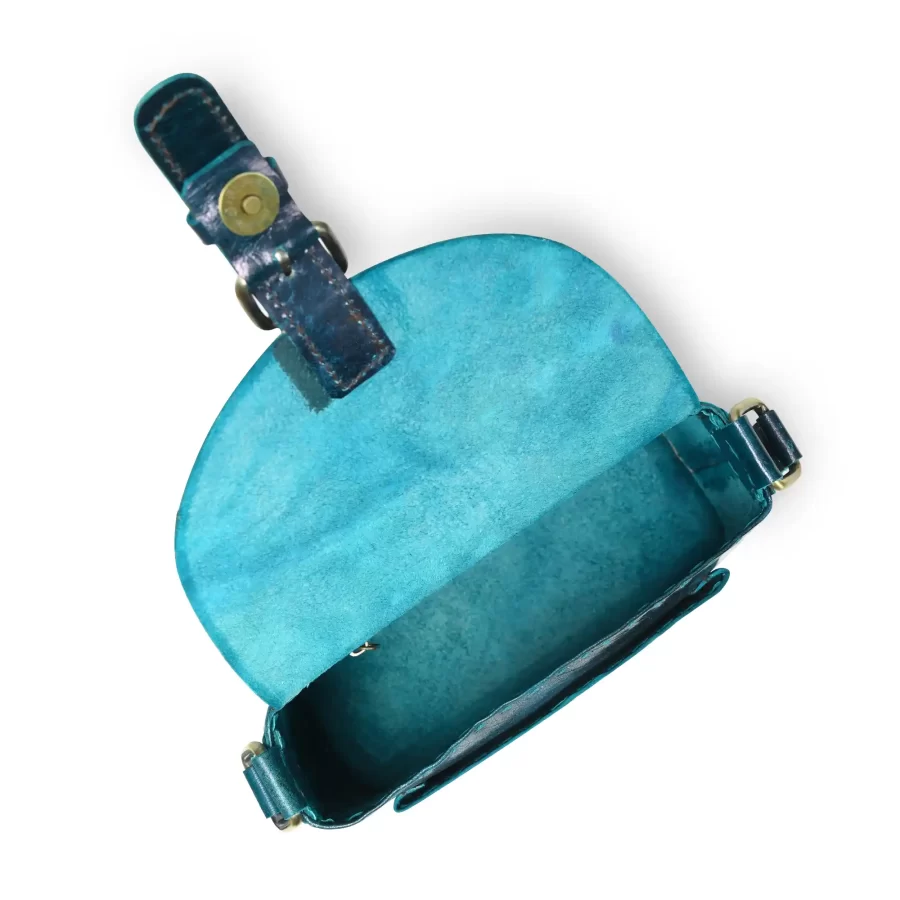 Inside view of Leather Sling Bag With Buckle - Sea Green