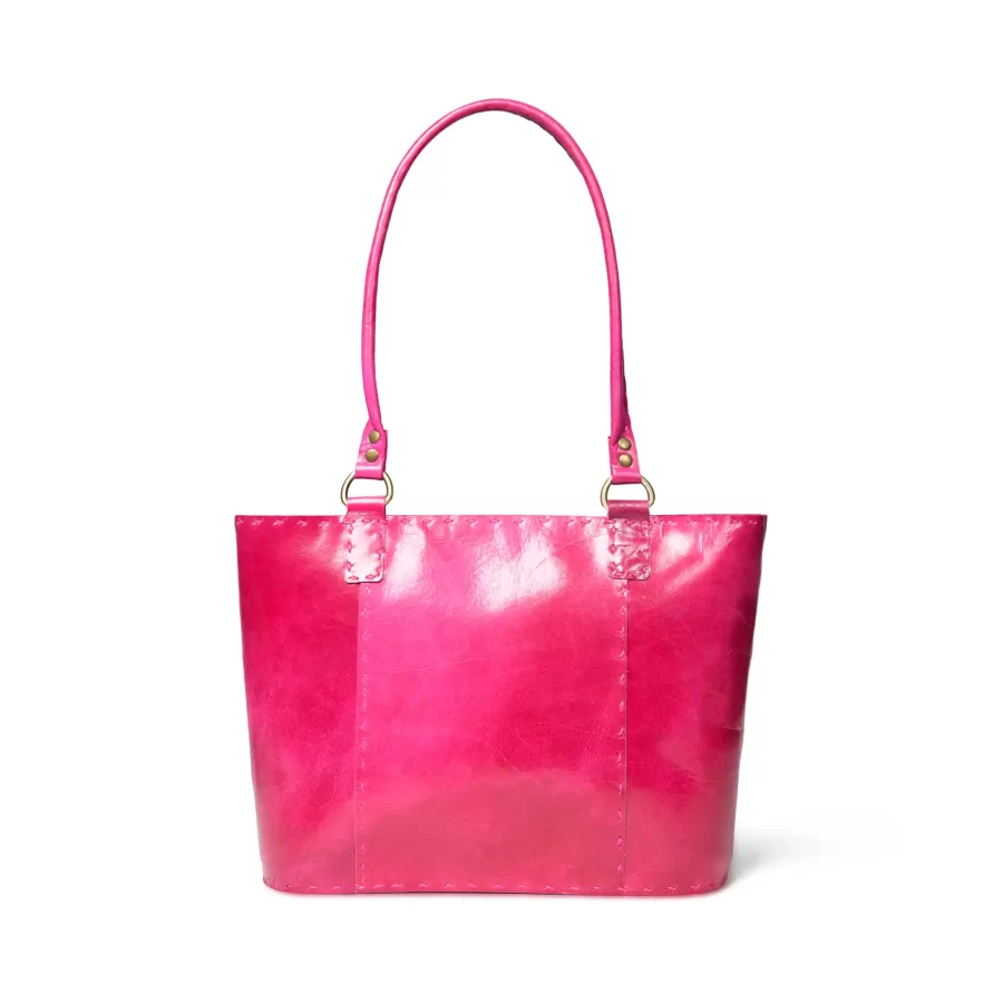 Back view of a pink leather tote bag 3