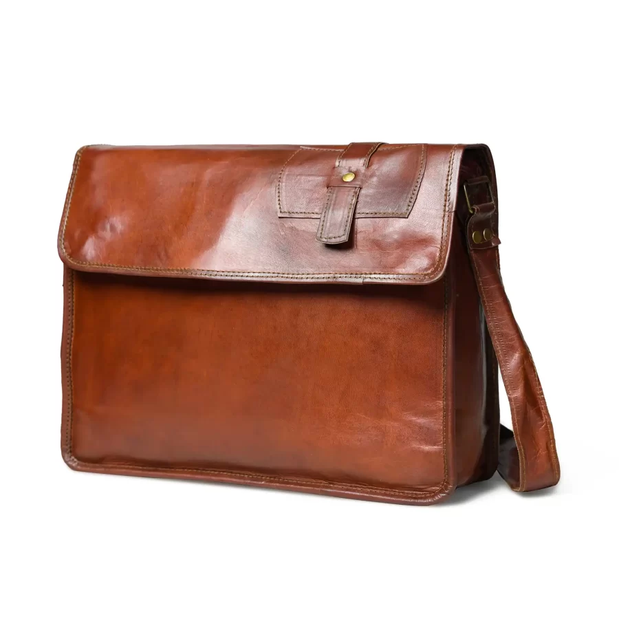 Side view of a brown messenger laptop bag 2