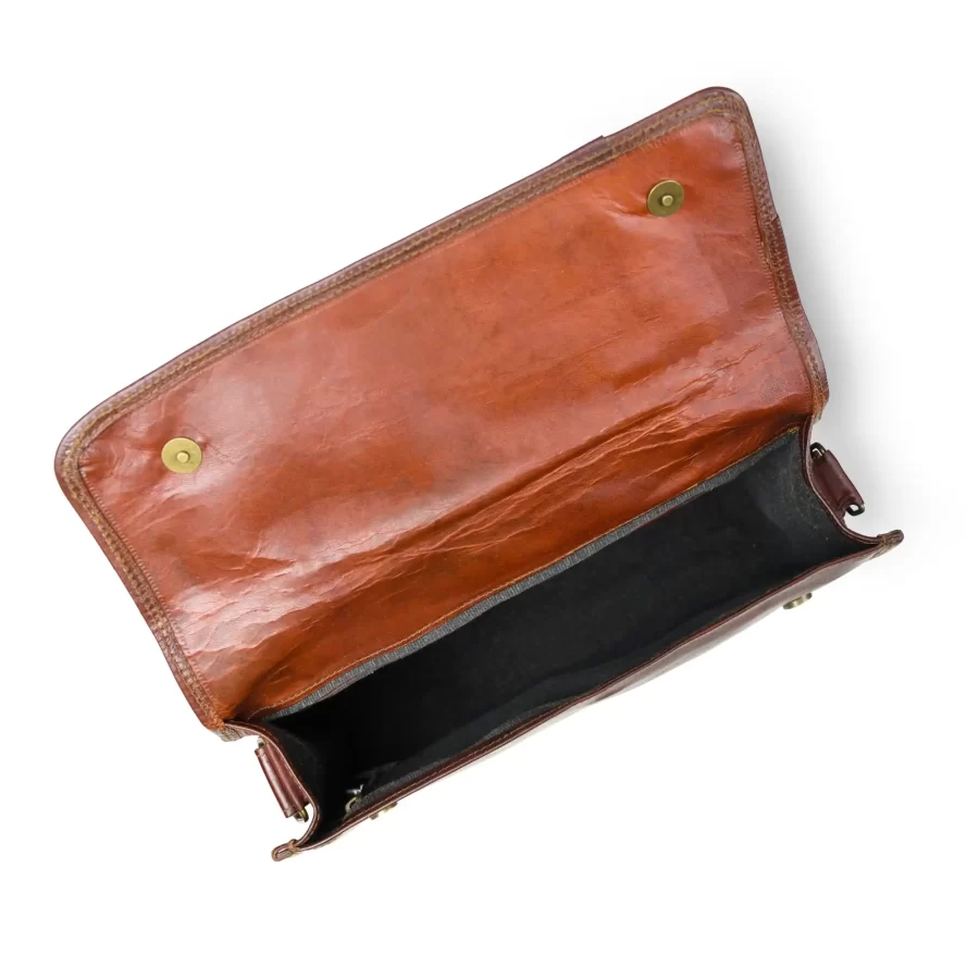 Inside view of a brown messenger laptop bag 5